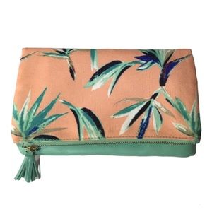 Rachel Pally Reversible Clutch Pouch Bag Tropical Pink Mint Canvas FauxLeather